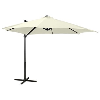 Emaga Parasol wiszący z lampkami LED i słupkiem, piaskowy, 300 cm