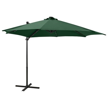 Emaga Parasol wiszący z lampkami LED i słupkiem, zielony, 300 cm
