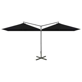 Emaga Podwójny parasol na stalowym słupku, czarny, 600x300 cm