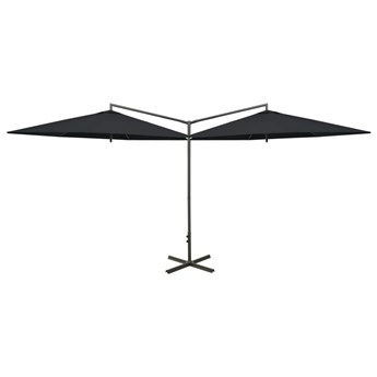 Emaga Podwójny parasol na stalowym słupku, czarny, 600 cm