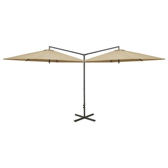 Emaga Podwójny parasol na stalowym słupku, taupe, 600 cm