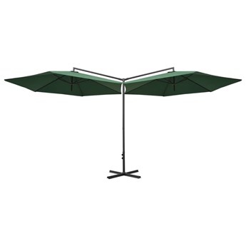 Emaga Podwójny parasol na stalowym słupku, zielony, 600 cm