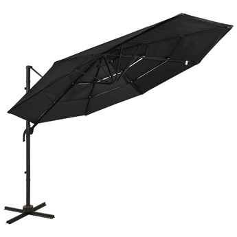 Emaga 4-poziomowy parasol na aluminiowym słupku, czarny, 3x3 m