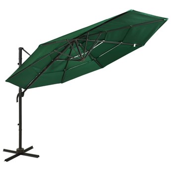 Emaga 4-poziomowy parasol na aluminiowym słupku, zielony, 3x3 m