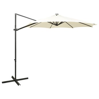 Emaga Wiszący parasol z lampkami LED i słupkiem, piaskowy, 300 cm