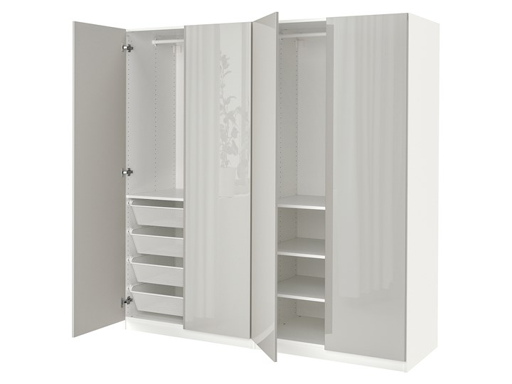 IKEA PAX / FARDAL Szafa, biały/wysoki połysk jasnoszary, 200x60x201 cm Rodzaj drzwi Przesuwne Głębokość 60 cm Szerokość 200 cm Kategoria Szafy do garderoby