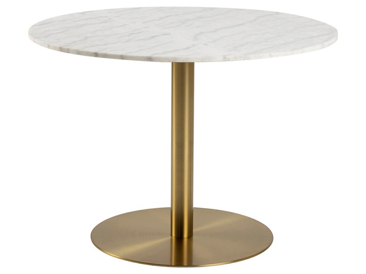 Okrągły stół na złotej nodze Corby 105 biały marmur Metal Wysokość 75 cm Styl Glamour
