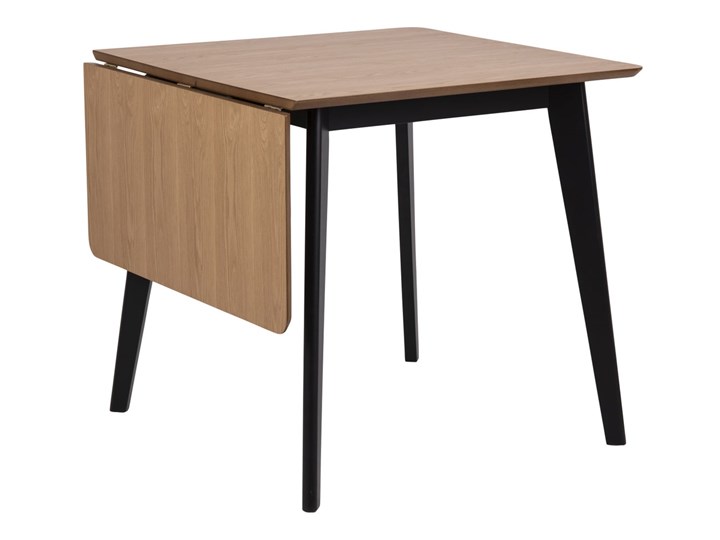 Stół rozkładany naturalny fornirowany blat dąb czarne drewniane nogi kauczuk 80-120x80 cm Drewno Rozkładanie Rozkładane