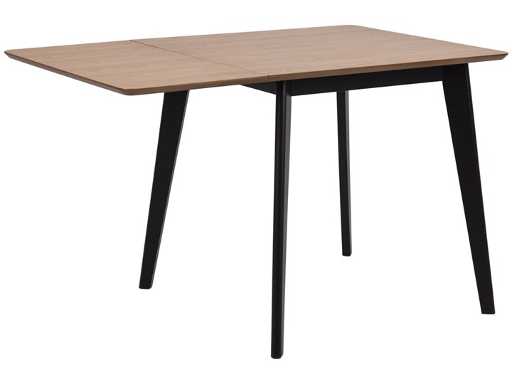 Stół rozkładany naturalny fornirowany blat dąb czarne drewniane nogi kauczuk 80-120x80 cm Drewno Kolor Czarny Rozkładanie Rozkładane