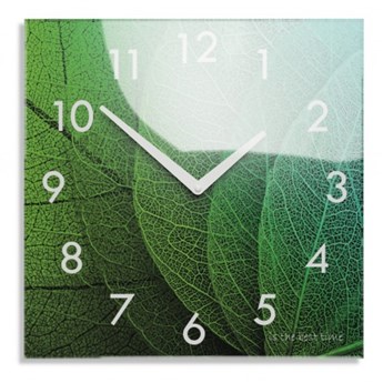Zegar szklany kwadratowy Zielone Liście
