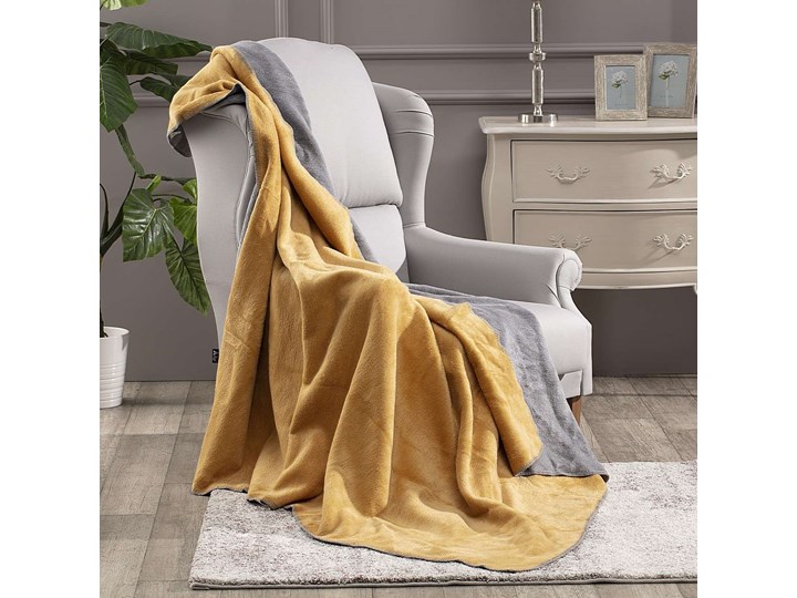 Koc Cosy Home 150x200cm Mustard&Grey, 150 x 200 cm Pomieszczenie Salon Akryl 150x200 cm Bawełna Wzór Jednolity