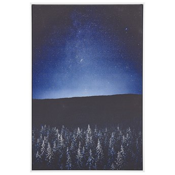 Beliani Obraz w ramie na płótnie niebiesko-szary 63 x 93 cm krajobraz nocny las niebo drukowany dekoracja ścienna do salonu sypialni styl nowoczesny