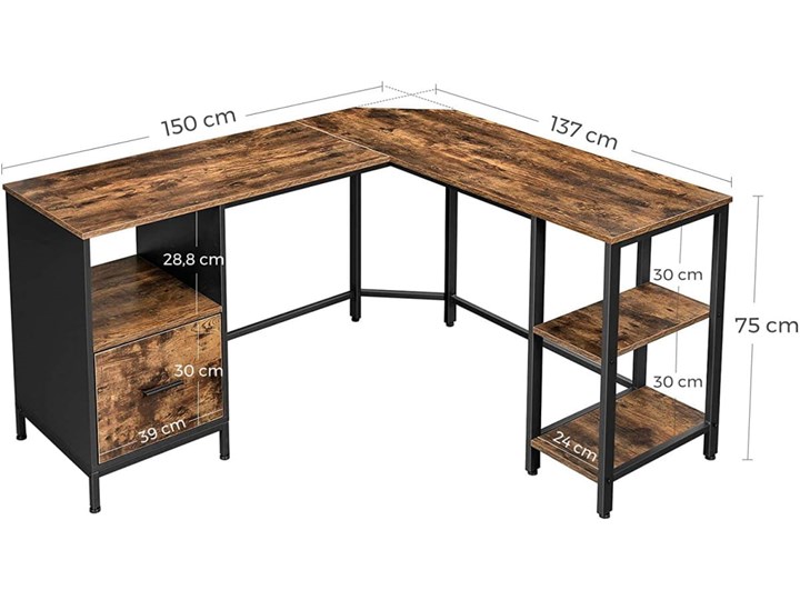 Biurko narożne LWD75X-1 ▪️ 2100 ▪️ rustykalny brąz Szerokość 137 cm Styl Nowoczesny Kategoria Biurka