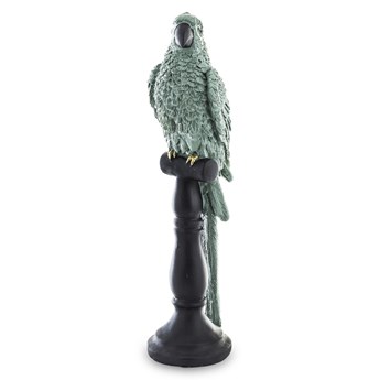 PAPAGEI figurka papuga zielona szałwiowa ze złotymi zdobieniami na czarnym stojaku, wys. 31 cm
