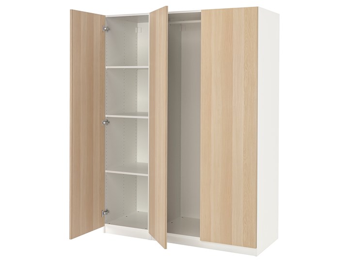 IKEA PAX / FORSAND Kombinacja szafy, biały/dąb bejcowany na biało, 150x60x201 cm Drewno Kolor Beżowy Szerokość 150 cm Głębokość 60 cm Pomieszczenie Sypialnia