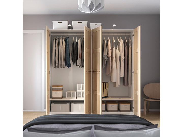 IKEA PAX / BERGSBO Szafa, biały/dąb bejcowany na biało, 200x60x201 cm Szerokość 200 cm Głębokość 60 cm Głębokość 66 cm Drewno Rodzaj drzwi Przesuwne Kategoria Szafy do garderoby