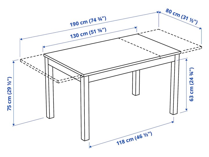 IKEA LANEBERG / EKEDALEN Stół i 6 krzeseł, biały biały/Orrsta jasnoszary, 130/190x80 cm Pomieszczenie Jadalnia