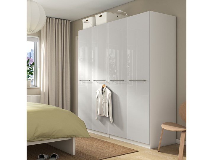 IKEA PAX / FARDAL Szafa, biały/wysoki połysk jasnoszary, 200x60x201 cm Szerokość 200 cm Głębokość 60 cm Rodzaj drzwi Przesuwne