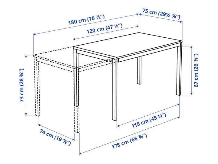 IKEA VANGSTA / JANINGE Stół i 6 krzeseł, biały/biały, 120/180 cm Pomieszczenie Jadalnia