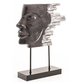 TEQUERO dekoracja czarno-srebrna twarz na podstawie, wys. 35 cm