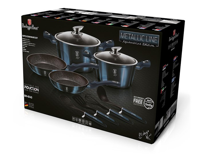 METALLIC AQUAMARINE Zestaw garnków granitowych 10 el. - Homla Kolor Granatowy Kategoria Zestawy garnków i patelni