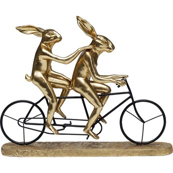Figurka dekoracyjna metalowa czarna króliki na rowerze 43x11 cm