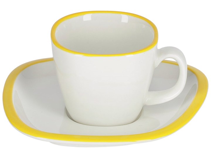 Filiżanka do kawy ze spodkiem Odalin porcelanowa biało-żółta Ceramika Porcelana Filiżanka ze spodkiem Filiżanka do espresso Kolor Biały