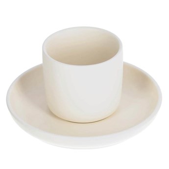 Filiżanka ceramiczna do kawy ze spodkiem beżowa 8x7 cm