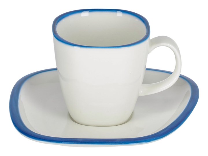 Kubek z talerzykiem Odalin porcelanowy biało-niebieski Filiżanka ze spodkiem Porcelana Ceramika Kolor Biały