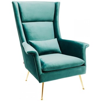 Fotel do salonu tapicerowany niebieski nogi metalowe złote