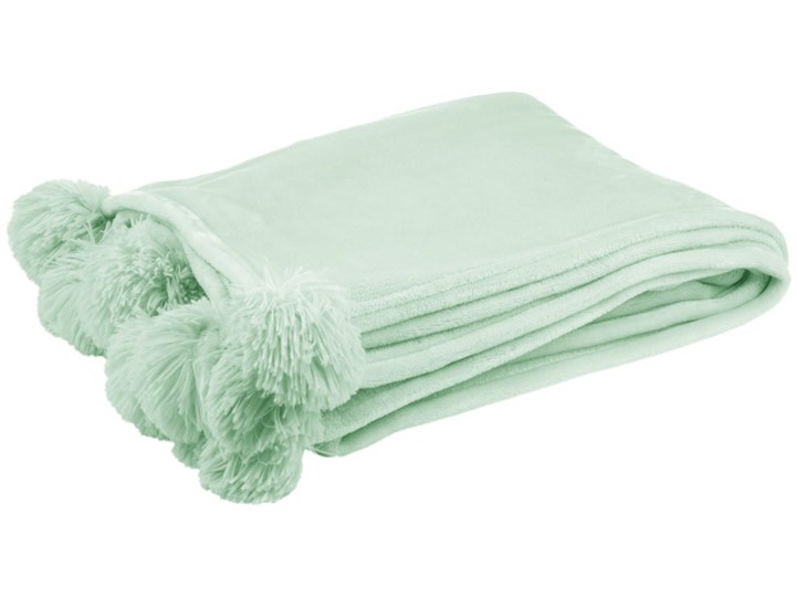 Koc Pompom 130x170 cm jasnozielony Poliester Pomieszczenie