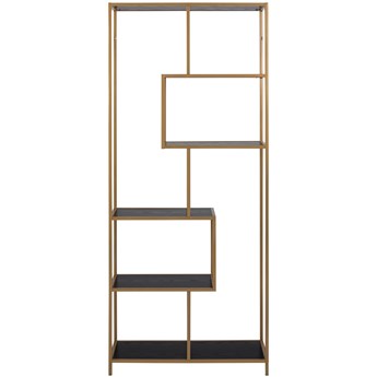 Regał stojący metal złoty czarne półki 185 x 77 cm