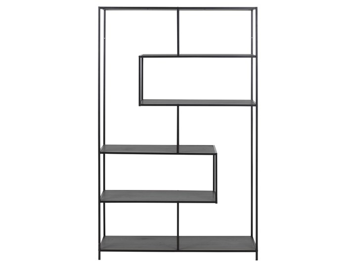Regał metalowy czarny 185x114x35 cm Na dekoracje Szerokość 114 cm Płyta meblowa Płyta MDF Tworzywo sztuczne Drewno Uniwersalne Biblioteka Wysokość 114 cm Na książki Styl Skandynawski