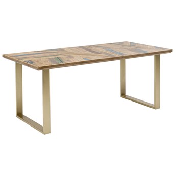Stół drewniany recyklingowany blat złote metalowe nogi 180x90 cm