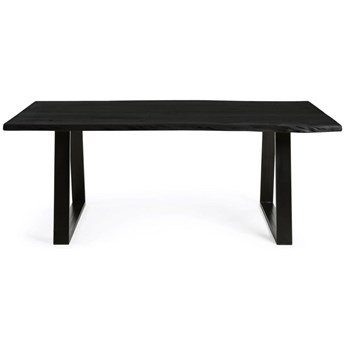 Stół czarny blat drewno akacjowe czarne metalowe nogi 160x90 cm