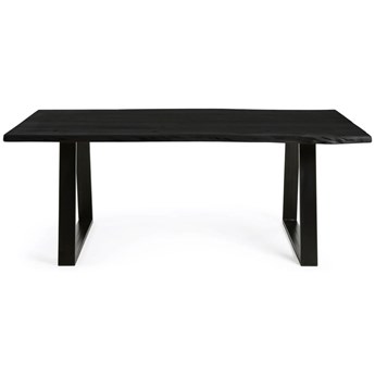 Stół czarny blat drewno akacjowe czarne metalowe nogi 180x90 cm