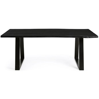 stół Alaia z litego czarnego drewna akacjowego i czarnymi stalowymi nogami 220 x 100 cm