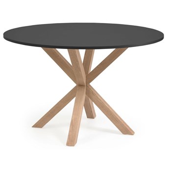 stół okrągły Full Argo melaminowy czarny i nogi z wykończeniem o efekcie drewna Ø 119 cm