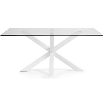 stół Argo szklany i stalowe nogi z białym wykończeniem 160 x 90 cm