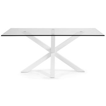 stół Argo szklany i stalowe nogi z białym wykończeniem 180 x 100 cm