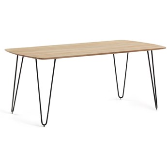 stół Barcli 160 x 90 cm lite drewno akacjowe stalowe nogi czarne wykończenie