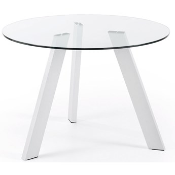 okrągły stół Carib szklany i stalowe nogi z białym wykończeniem Ø 110 cm