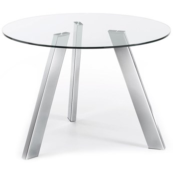 okrągły stół Carib szklany i stalowe nogi z chromowanym wykończeniem Ø 110 cm
