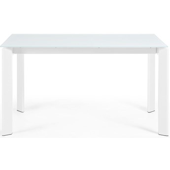 rozkładany stół Axis białe szkło i stalowe nogi wykończone na biało 140 (200) cm