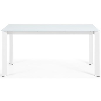 rozkładany stół Axis białe szkło i stalowe nogi wykończone na biało 160 (220) cm
