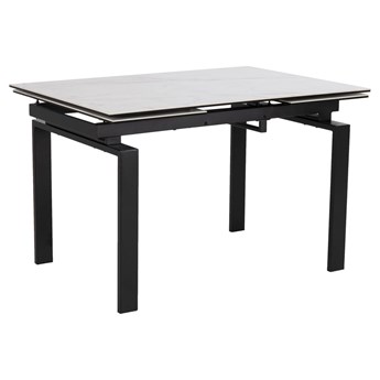 Stół rozkładany biały ceramiczny blat z marmurowym wzorem czarne metalowe nogi 120-200x85 cm