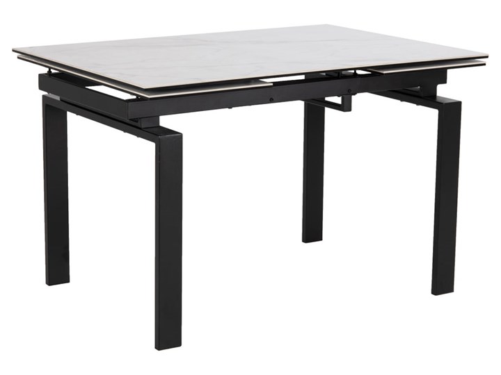 Stół rozkładany biały ceramiczny blat z marmurowym wzorem czarne metalowe nogi 120-200x85 cm