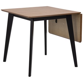Stół rozkładany naturalny fornirowany blat dąb czarne drewniane nogi kauczuk 80-120x80 cm