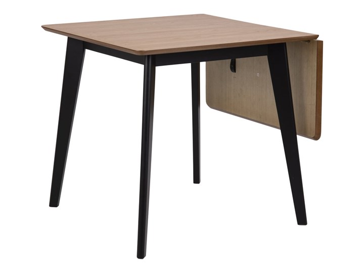 Stół rozkładany naturalny fornirowany blat dąb czarne drewniane nogi kauczuk 80-120x80 cm