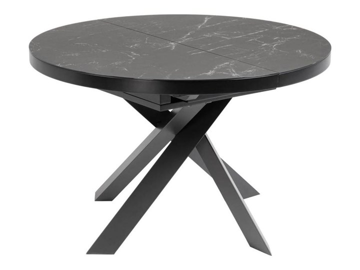 Stół rozkładany okrągły czarny szklany blat z marmurowym wzorem metalowe nogi Ø120x76 cm Ceramika Szkło Stal Płyta MDF Rozkładanie Rozkładane